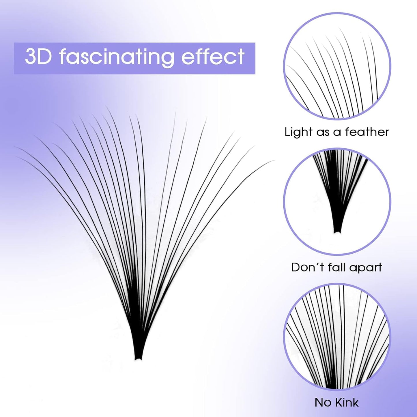 Easy Fan Volume for Lash Artists: Wendy, Handmade Fans for Eyelash Extensions, Self Fanning, Blooming, Black, D Curl, 0.05mm, 8-14mm, KH126