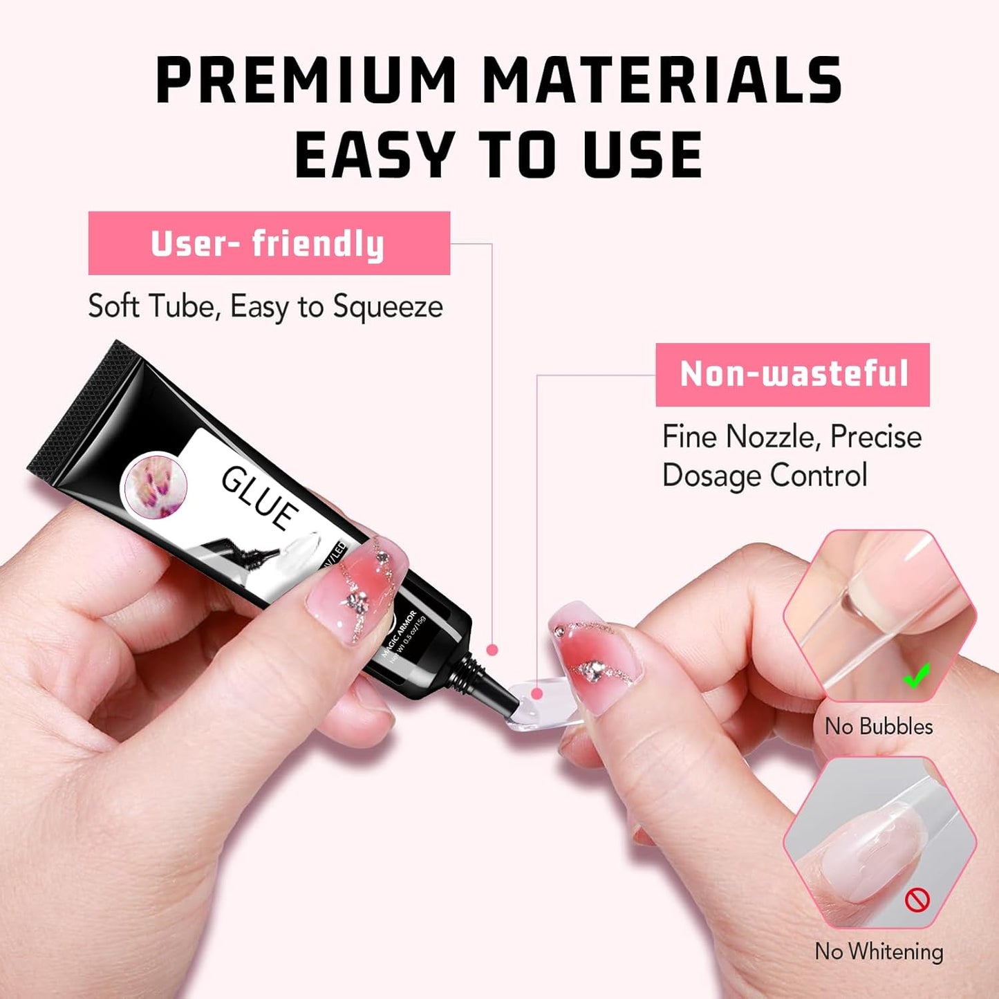 3Pcs Solid Nail Glue Gel for Press On Nail, No UV Lamp, Super Strong, Quick Drying, Semi Solid, Long Lasting, Clear/Transparent (15g x3)
