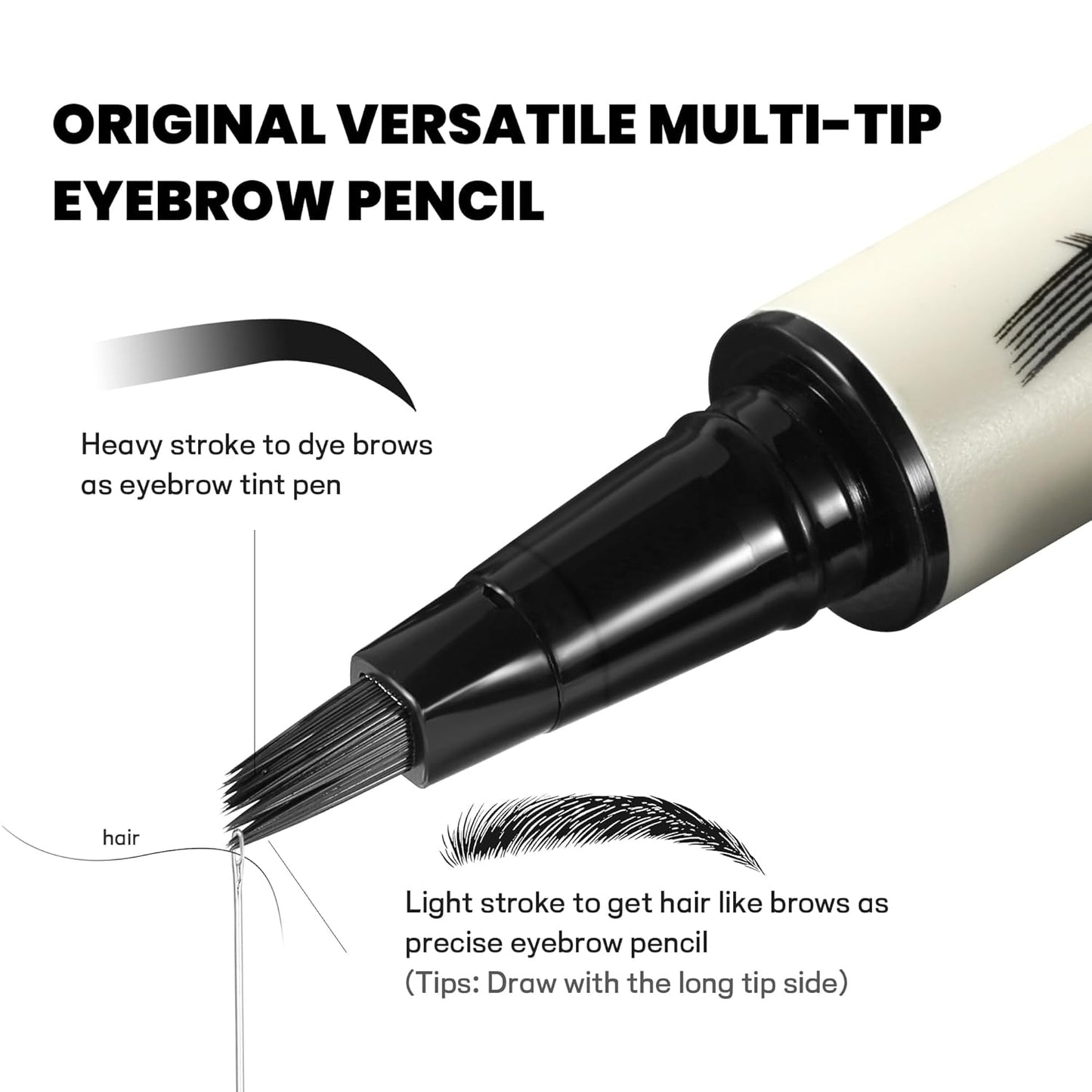 2 Pack Microblading Eyebrow Pen and Brow Tint for Women with Angled Brush & Dip to Effortlessly Create Natural Hair Like Brows, Waterproof Fast Eye Brow Makeup Pencil, Last All Day (Dark Brown)