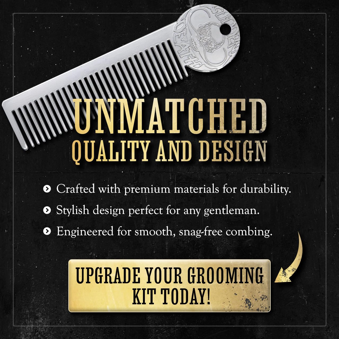 Mustache Wax Strong Hold Sudden Death 1 oz Tin & Platinum Death Grip Mustache Comb Mens Combo Kit - Grooming For Men Handlebar Moustache & Beard Wax Styling