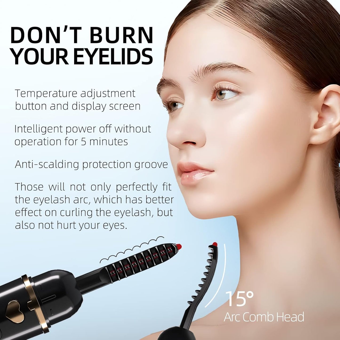 Heated Eyelash Curler, Heated Lash Curler, Portable USB C Rechargeable Eyelash Curler 24H Long Lasting Intelligent Power Off Electric Eyelash Curler with Eyelash Comb for Makeup - Black