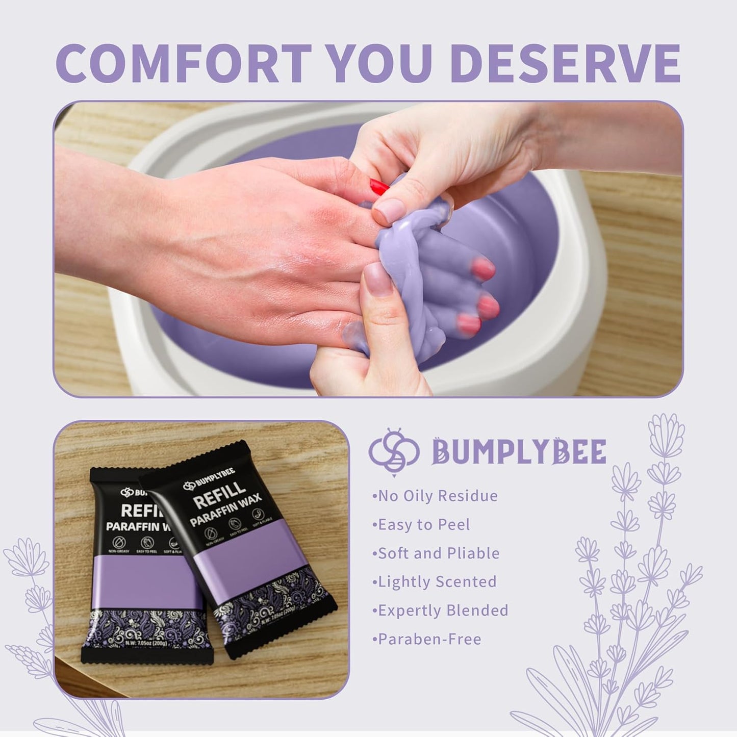 Paraffin Wax Kit - 10 Packs Lavender Paraffin Wax Refills with Silicone Brush - Paraffin Wax for Hand and Feet Refill, Paraffin Wax for Hands, Skin Moisturizing, Non-Greasy, Easy-Peeling