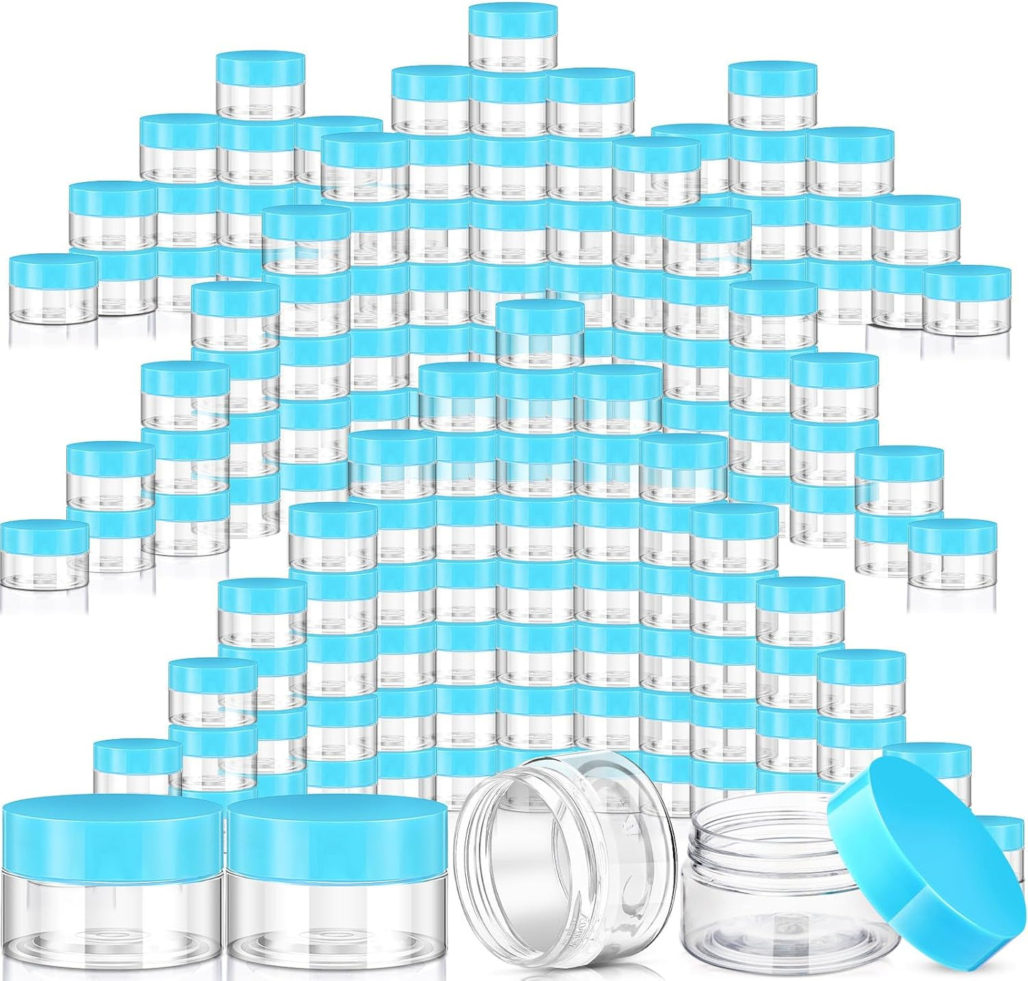 SATINIOR 100 Pcs Plastic Jars with Lids Small Containers Lids Wide Mouth Small Plastic Containers for Lotion Cream Rhinestones Body Butters Travel Storage(1 oz,Blue)