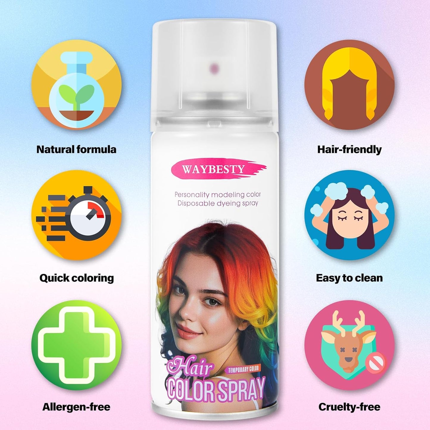 Temporary Hair Color Wax For Kids Women Men, Washable Hair Color Spray Non-Sticky For Cosplay Party DIY, Christmas Party, Halloween Crazy Hair Day (Pink, 4.06 oz)