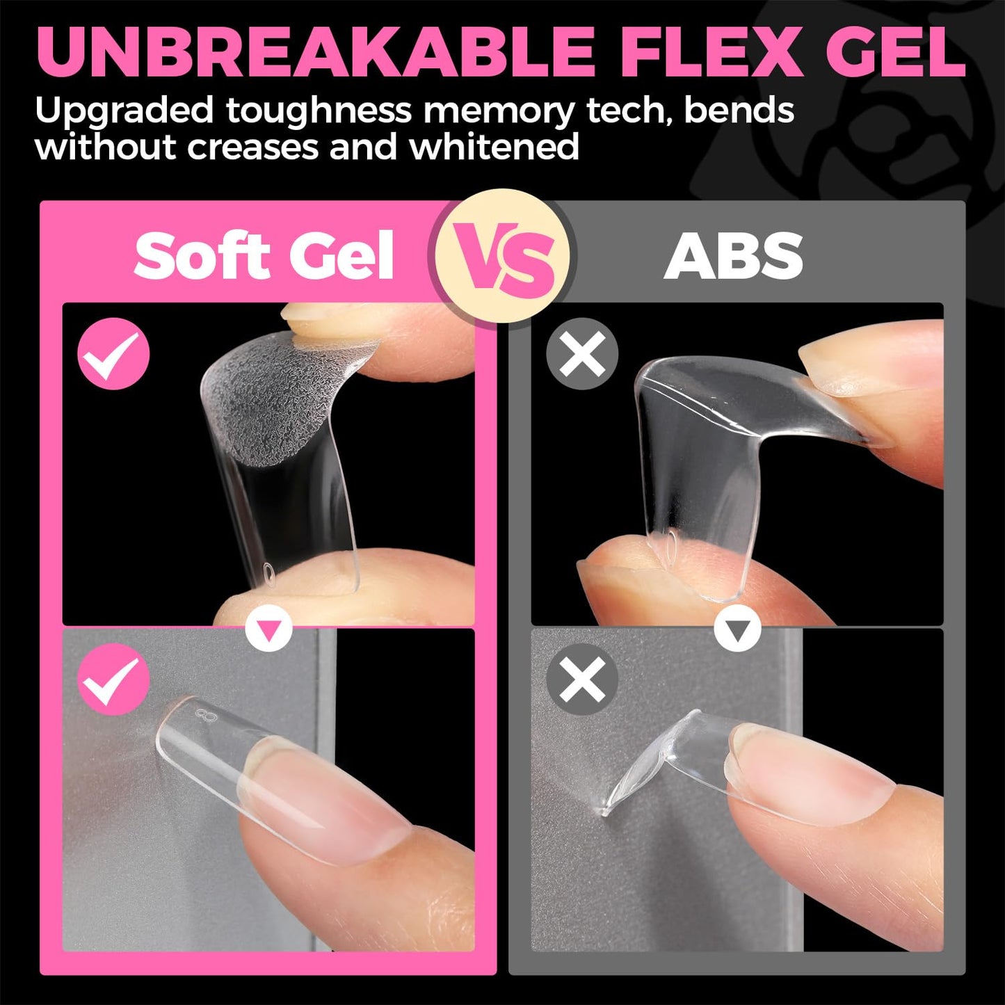 UNA GELLA Square Fake Nails, 504pcs Gel Nail Tips Clear Press on Nails Pre-shape for Full Cover Square Nails French False Nails For Nail Extension Nail Art Home DIY 12 Sizes False Gelly Tips