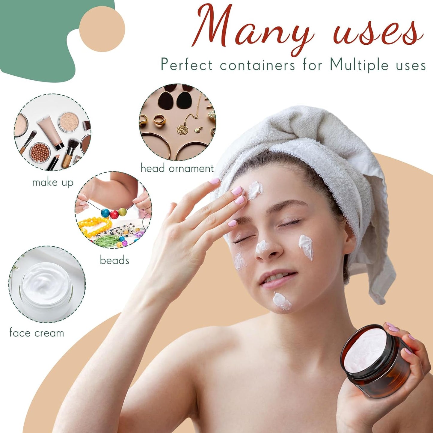 SATINIOR 100 Pcs Plastic Jars with Lids Small Containers Lids Wide Mouth Small Plastic Containers for Lotion Cream Rhinestones Body Butters Travel Storage(1 oz,Amber)