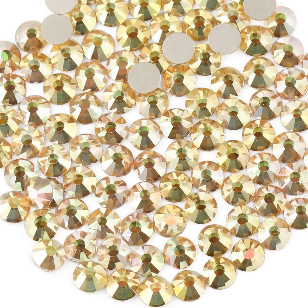 beadsland 288 Piece Flat Back Crystal Rhinestones Round Gems, 1.3mm-8.6mm, Metal Sunlight (SS30(6.3-6.5mm))
