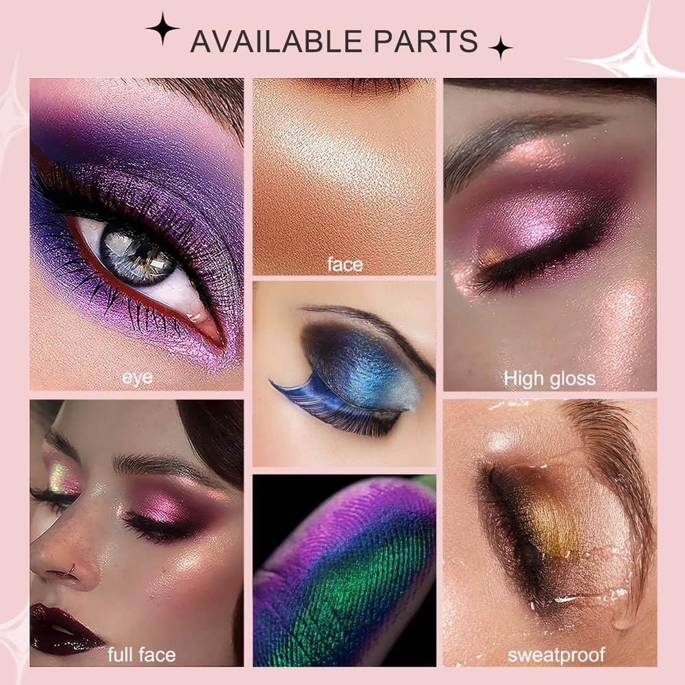 evpct Pale Green to Pink Chameleon Eyeshadow Palette, Color Changing Loose High Pigment Shimmer Metallic Rainbow Eyeshadow Makeup Pallet, Green Pink Holographic Multichrome Eyes Highlighter