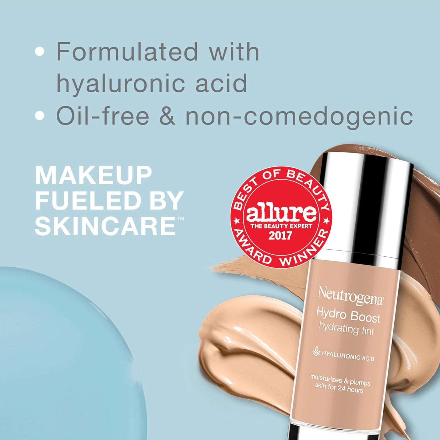 Neutrogena Hydro Boost Hydrating Tint Foundation Makeup for Dry Skin, with Hyaluronic Acid, Lightweight Oil-Free Water Gel, Non-Comedogenic, 135 Chestnut Color 1.0 fl. oz