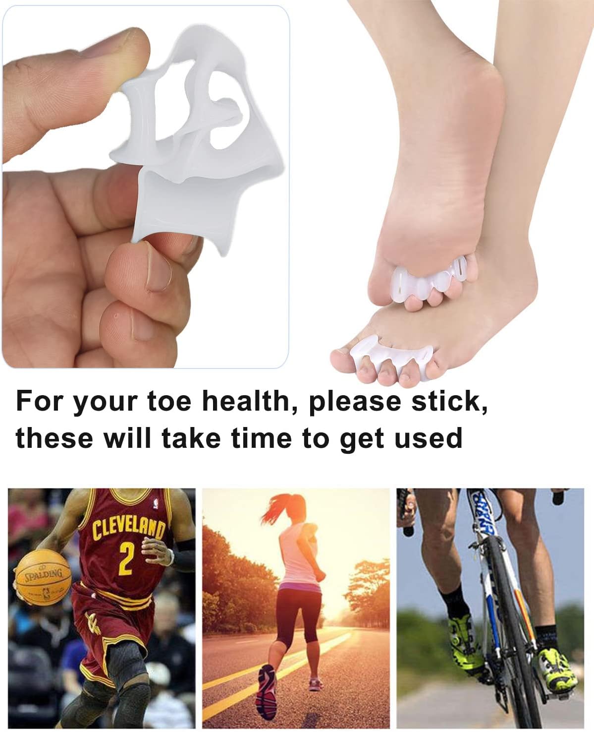2Pairs Toe Separators Toe Spacers for Women Men to Correct Bunion, Relieve Feet Pain, Foot Alignment, Toe Straighteners for Hammertoes (L, Women Shoe Size 13+, Men:11.5+)