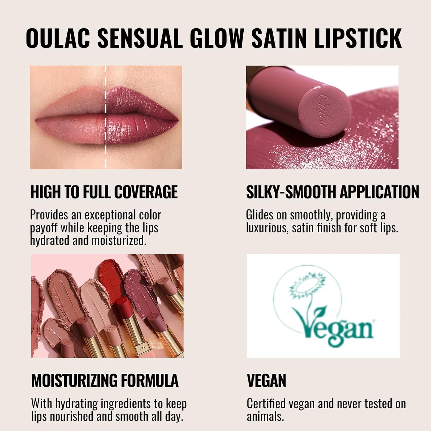 Oulac Color Rich Satin Lipstick Set For Women Red Burgundy Lipsticks High Impact Lipcolor Tinted Lip Balm, Nourishing, Satin Finish, Moisturizing Creamy Formula, Vegan Gluten Free (11+14+15)