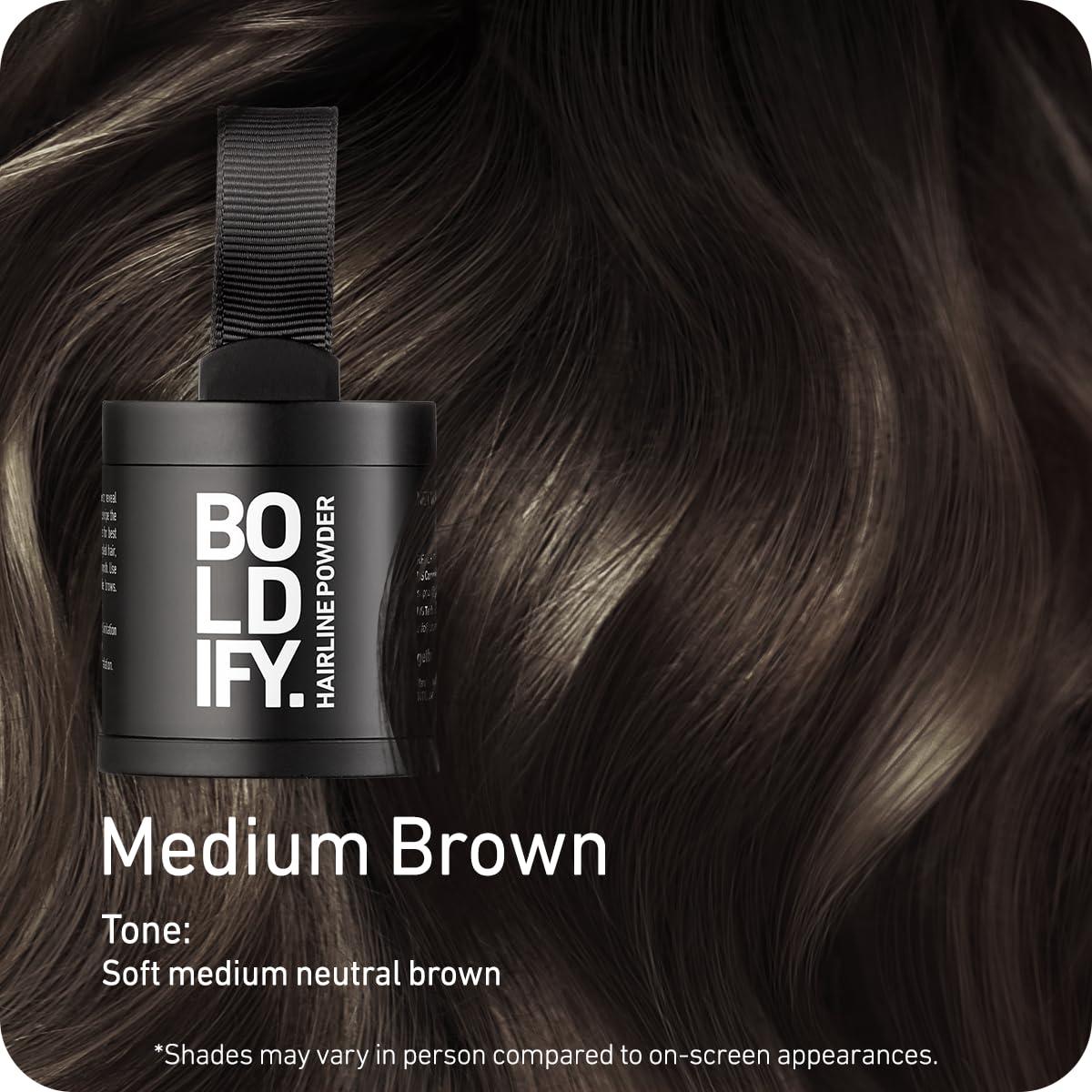 BOLDIFY Hairline Powder (LARGE, 10g) - Root Touch Up Hair Color for Gray Coverage - Bald Spot Concealing Hair Powder for Women & Men - 48-Hour Stain-Proof - Medium Brown