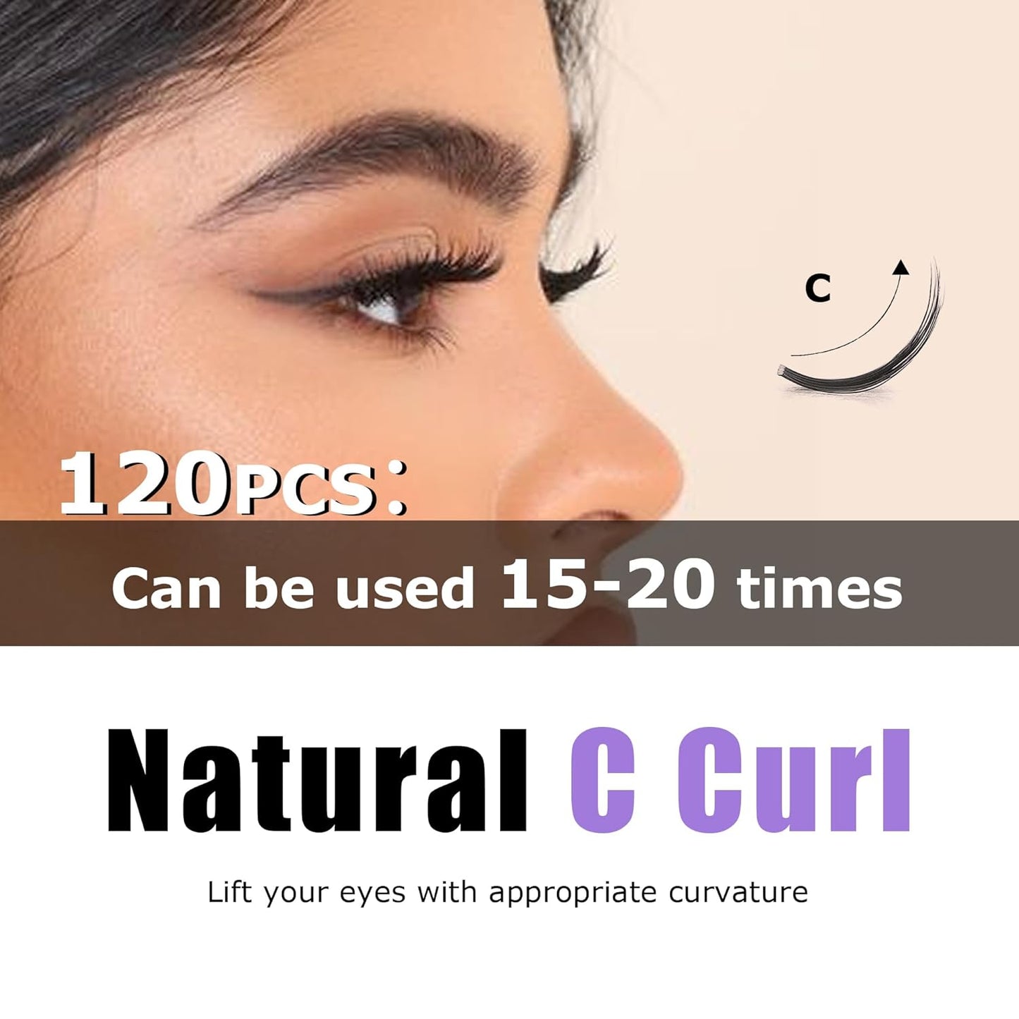 GAQQI Lash Clusters, Eyelash Clusters 120PCS C Curl Individual Lashes, Wispy Cluster Eyelash Extension 12mm Only, Natural Looking Cluster Lashes （GQ03, C Curl, 12mm)
