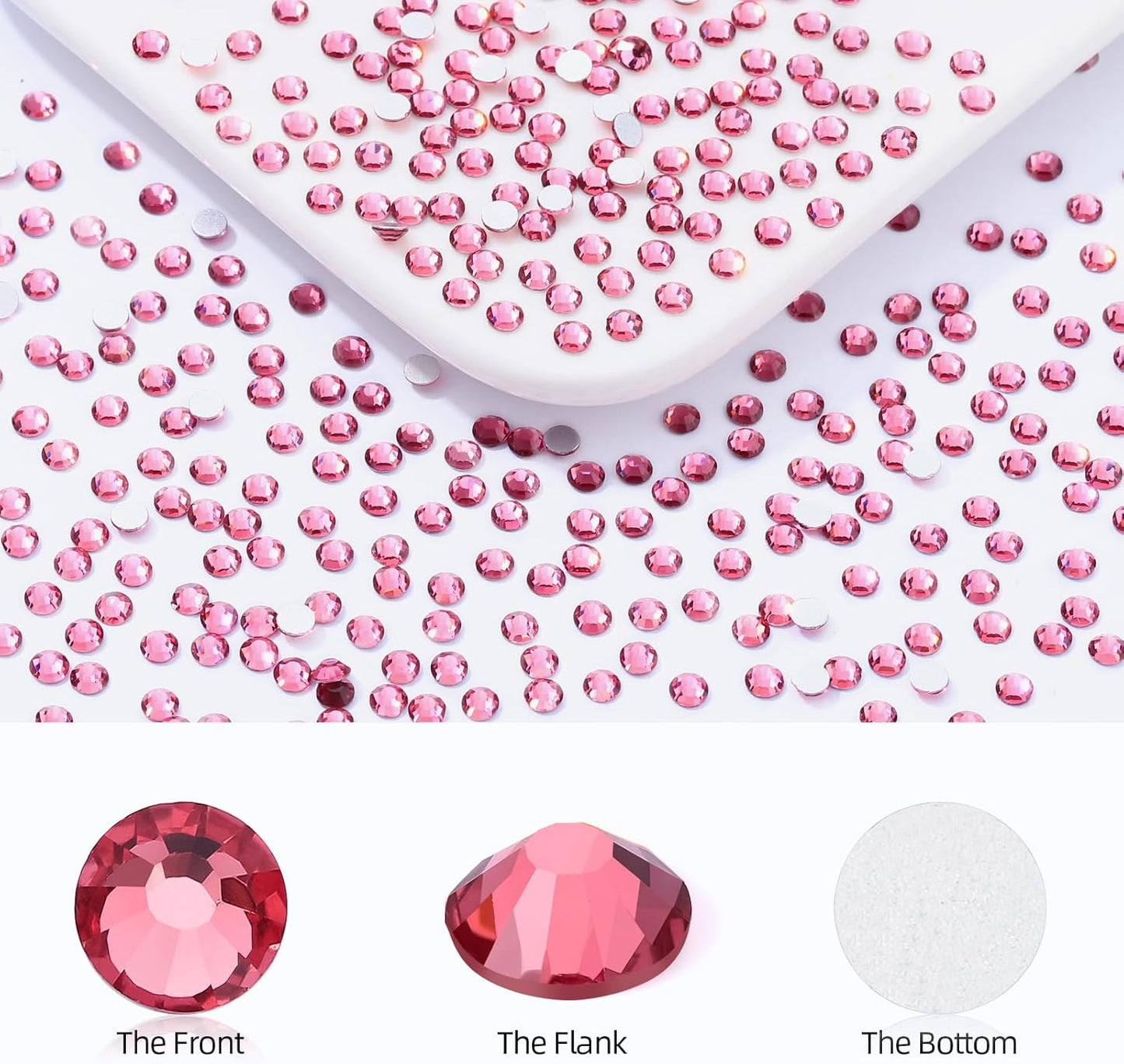 Rose Flatback Rhinestones, Glass Rhinestones for Nail Art and Craft, Glue Fix, Loose Crystal Gemstones(Rose, SS4, 1440pcs, 1.5-1.7mm)