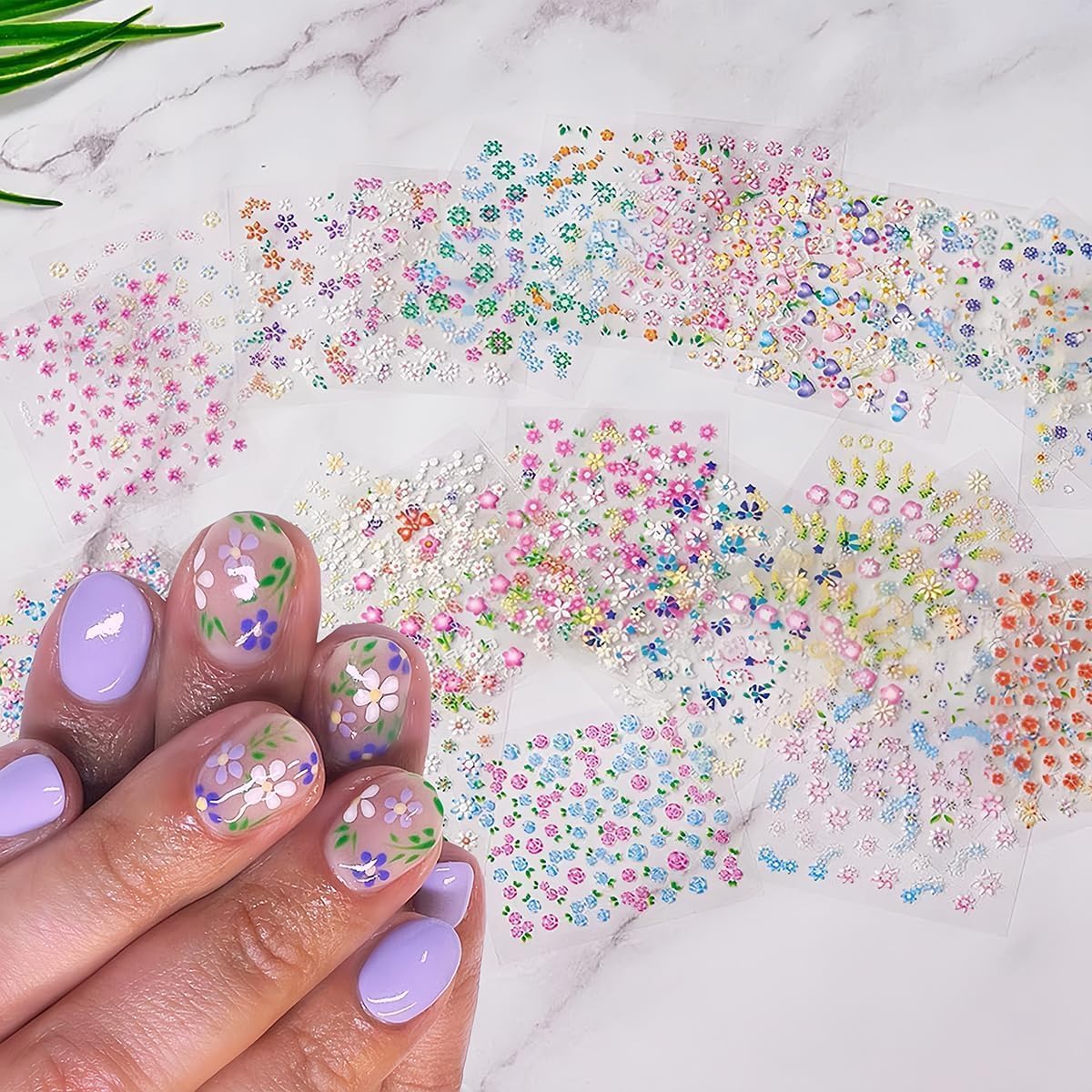 Flowers Nail Art Stickers Decals Colorful Flower Rose Daisy Cherry Blossoms Nail Stickers Design 3D Self-Adhesive Flowers Nail Art Supplies Charms for NailsArt Manicure Tips Decoration 30 Sheets