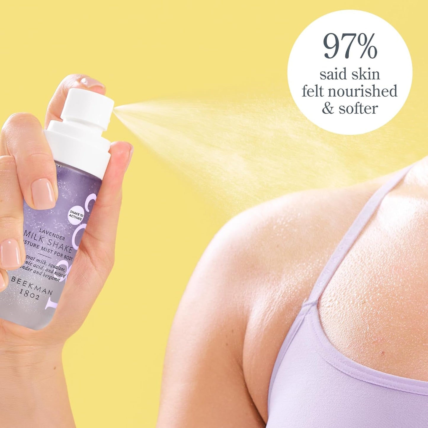 Beekman 1802 Milk Shake Body Mist - Lavender 2 fl oz - Hyaluronic Acid, Jojoba Oil, Instantly Moisturizes, Hydrates & Softens, Good for Sensitive Skin, Cruelty Free