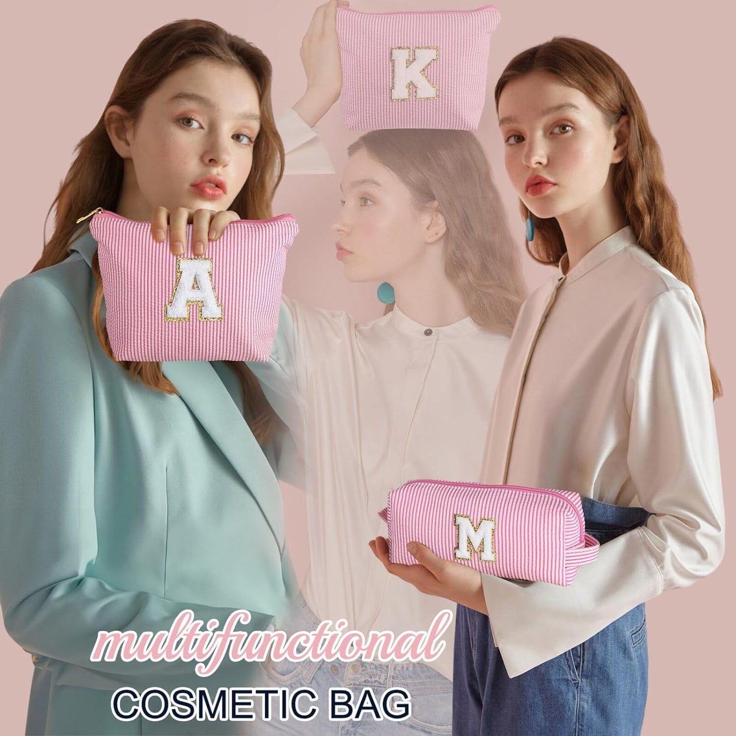 YOOLIFE Initial Cute Pink Makeup Bag Pouch Gift for Niece Sister Friend Female Her Mom | Birthday Gifts for Women Daughter Gifts | Cosmetic Travel Bag B