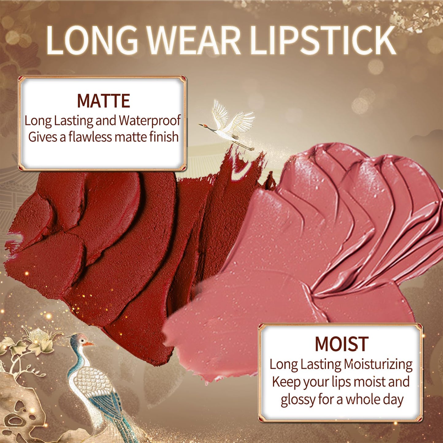 Catkin Moist Lipstick Hydrating High Impact Color Infused with Vitamin E and Avocado Oil Smooth Soft Texture Long Lasting Glow + Matte Finish 2pcs Set 04