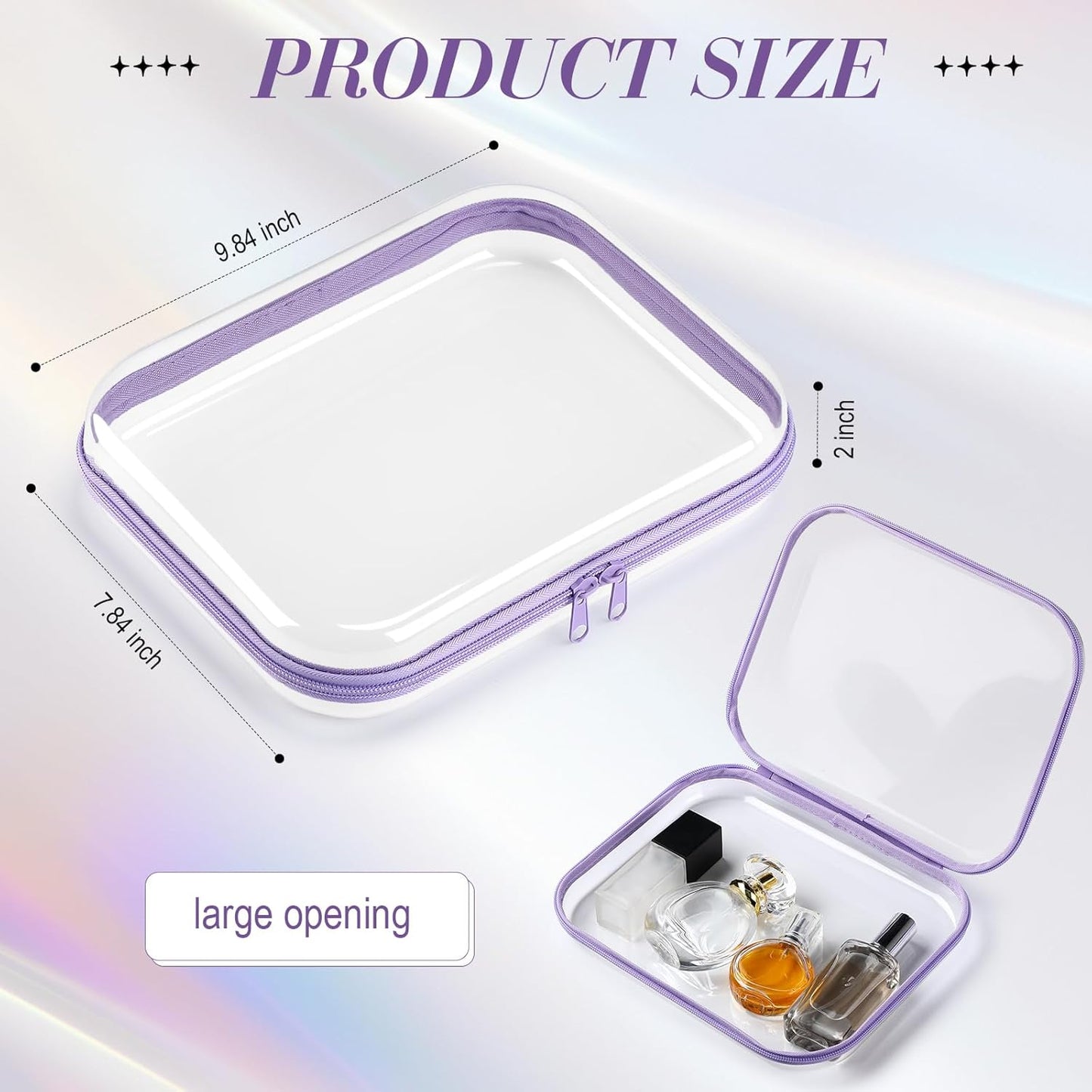 Hoolerry 4 Pcs Hard Clear Zipper Case Makeup Bags Plastic Pencil Pouch Transparent Storage Box Containers for Cosmetics, Snacks, Building Blocks, Puzzles(Multicolor,9.8 x 7.9 x 2 in)