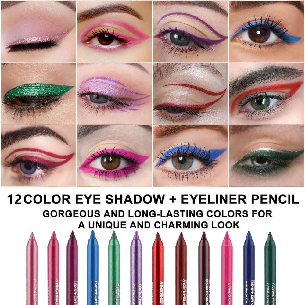 Kaely 6Pcs Glitter Gel Eyeliner Pencil Set for Women, Color Eye Liner Waterproof Smudge Proof with Sharpener, High Pigmented Eye Makeup Liners, lapiz de ojos delineador de ojos contra el agua, 04