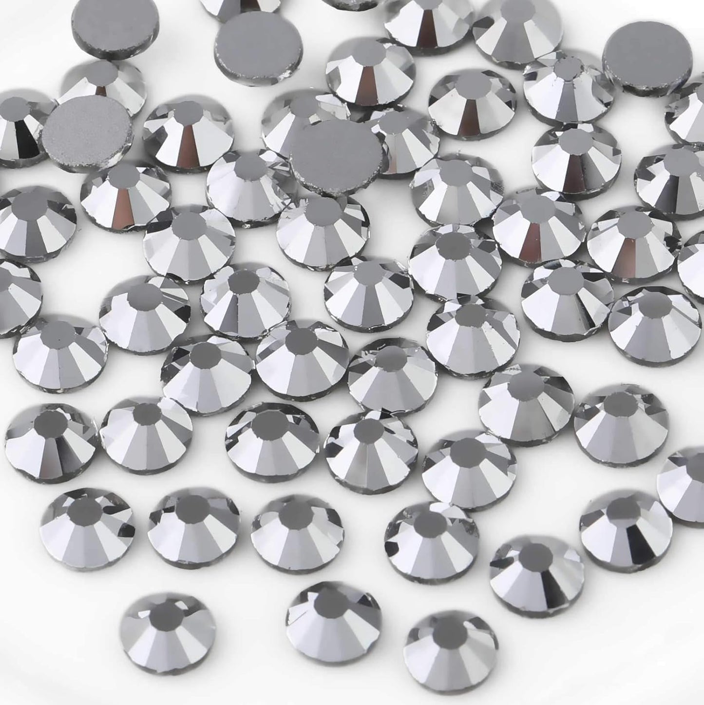 beadsland Flat Back Crystal Rhinestones Round Gems for Nail Art and Craft Glue Fix,Silver Hematite (6.4-6.6mm) SS30/288pcs