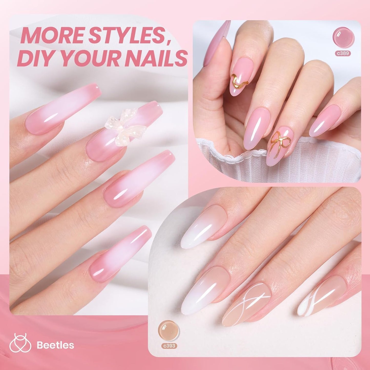 Beetles Nude Gel Nail Polish Set - 6 Colors Nude Pink Brown Neutral Jelly Gel Polish Kit Sheer Translucent Effect Soak Off UV Nail Art Design Drunken Rose Collection Manicure Gift for Women