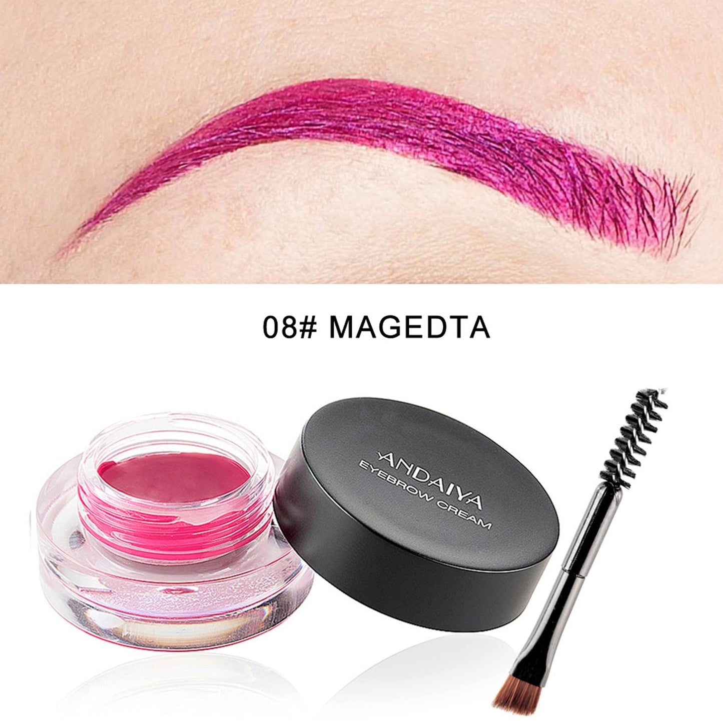 MAEPEOR 12 Colors Eyebrow Pomade Full-pigmented Long Lasting Waterproof Eyebrow Cream Gel Filling & Shaping Tinted Eyebrows Enhancers with Brush for Daily or Cosplay (08 Magedta)