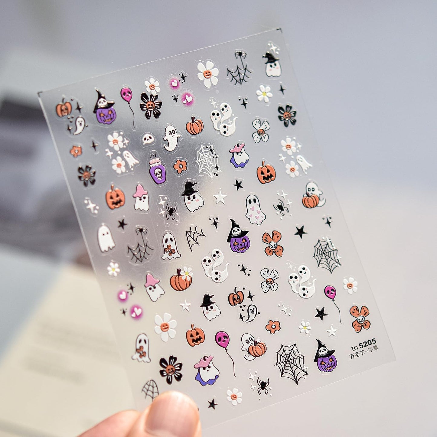 Halloween Nail Stickers for Nail Art Cute Ghost Pumpkin Flower Nail Art Stickers 5D Embossed Nail Decals 3D Self-Adhesive Nails Supply Manicure Sliders for Nails Decoration