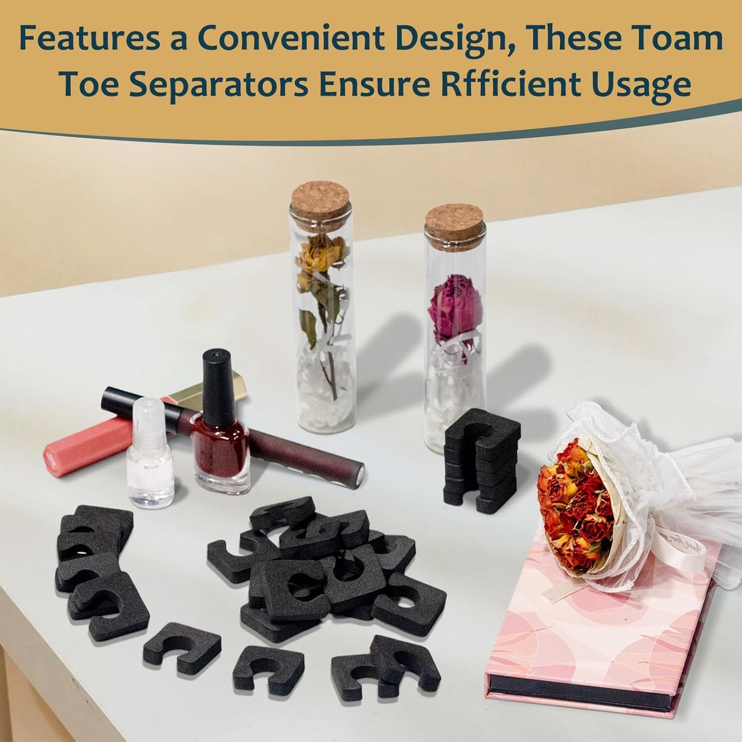 600 Pcs Toe Separators for Men and Women, Soft Foam Finger Divider Spacer Set, Pedicure Toe Separators for Hands and Feet Nail Polish Application Luxury Pedicure Supplies, Black