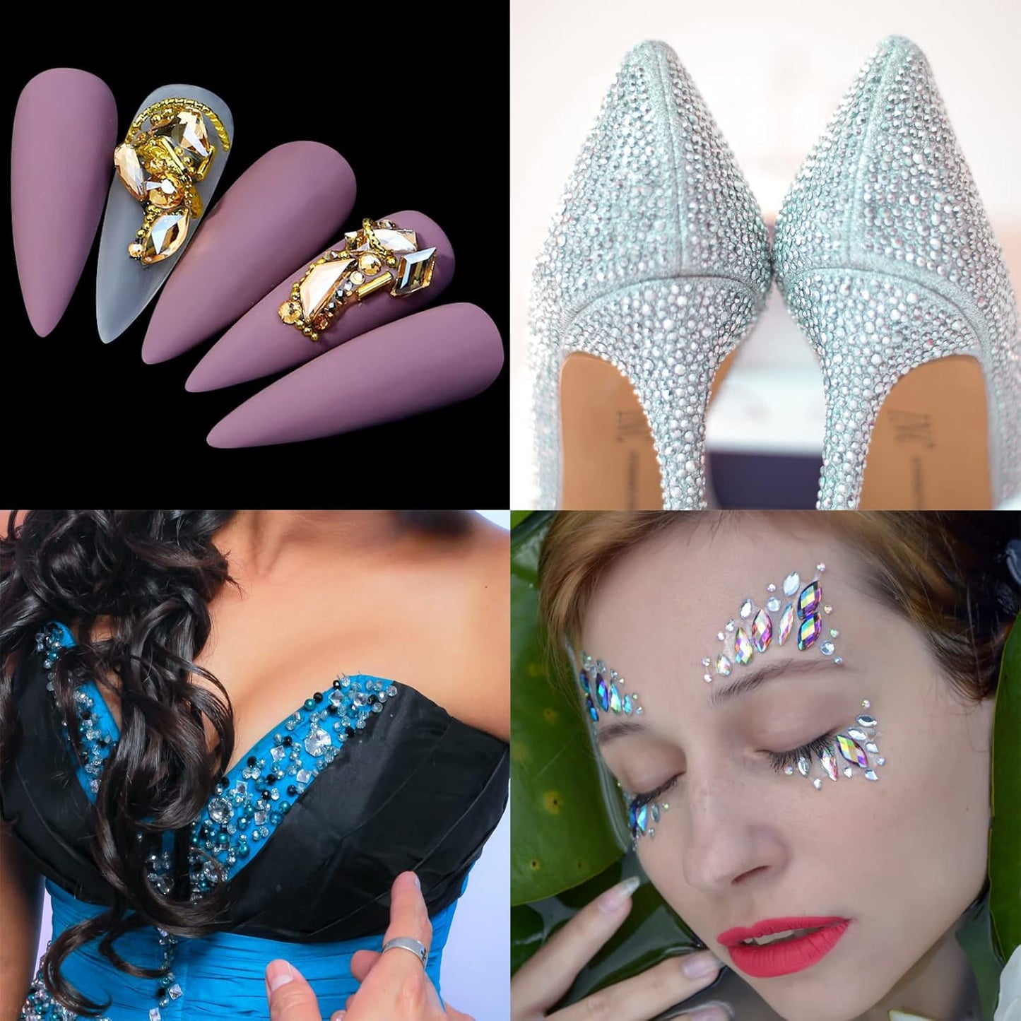 Nail Rhinestones Kit, Nail Art Decorations Flat AB Rhinestones Kit DIY Crafts Gemstones for Nail, Shoes, Clothes, Jewels (600 Blue Diamonds + 2500 Flat Rhinestone)