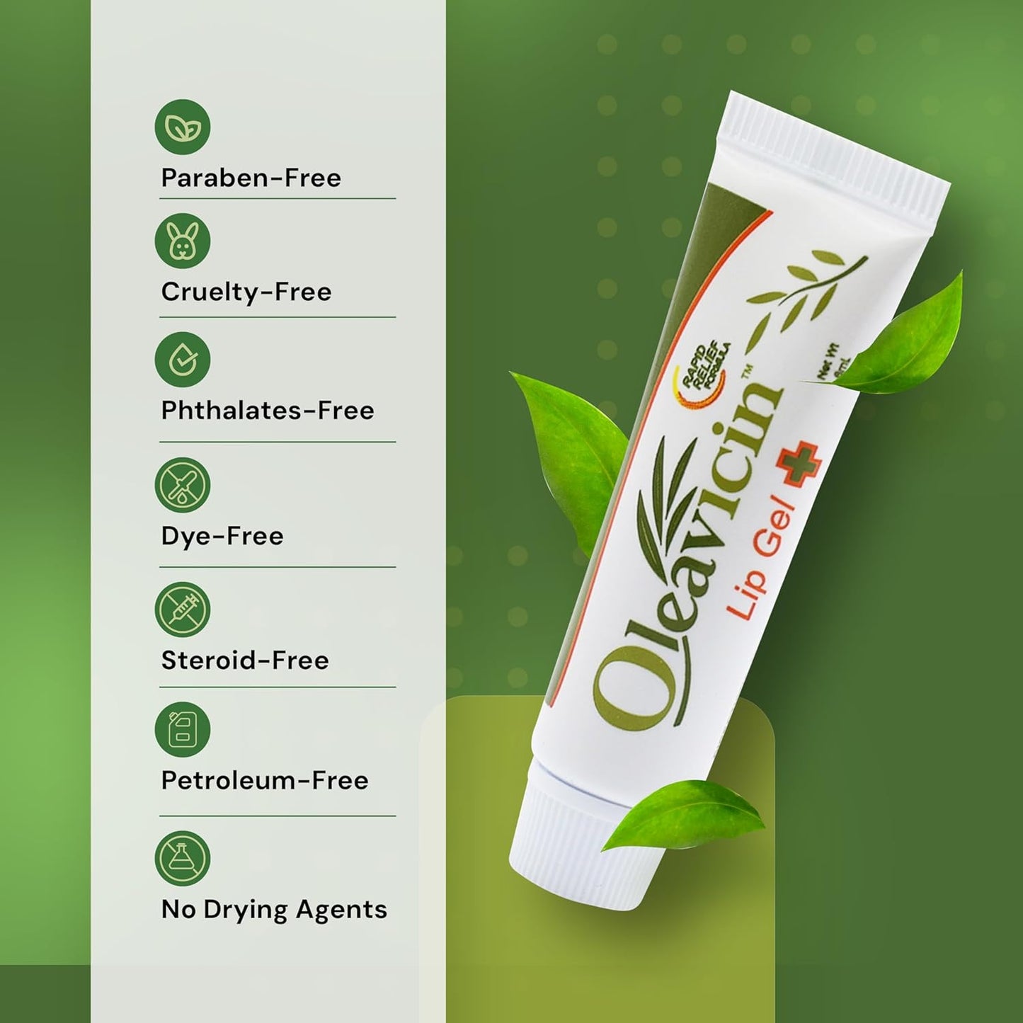 Lip Gel – Natural Cold Sore & Fever Blister Treatment with Organic Olive Leaf – Fast-Acting Relief – 1.3oz (3.8) - 2 Pack