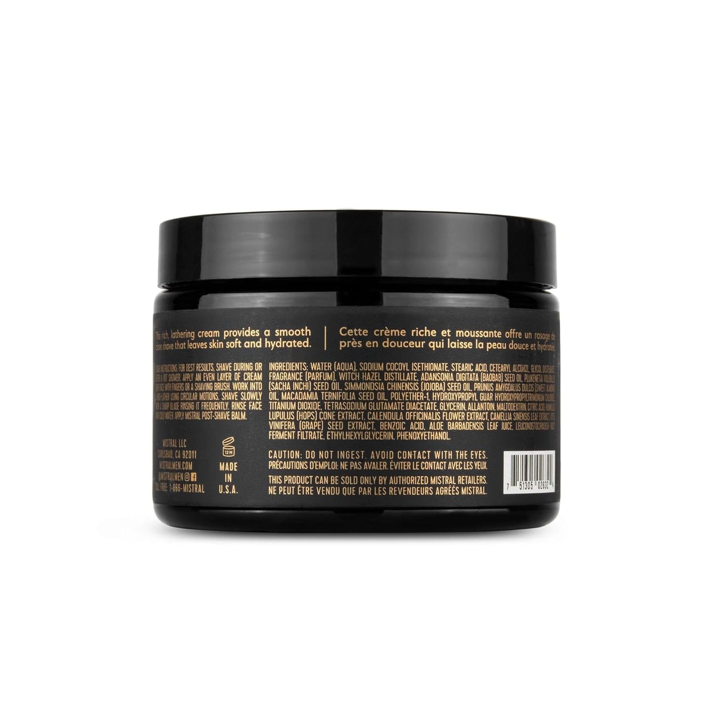 Mistral Bourbon Vanilla Shaving Cream for Men | Smooth Triple Layered Foam | Men’s Shave Cream with Organic Plant Extracts | pH-balanced, Phthalates & Paraben-Free | Made in USA. 9oz Tub