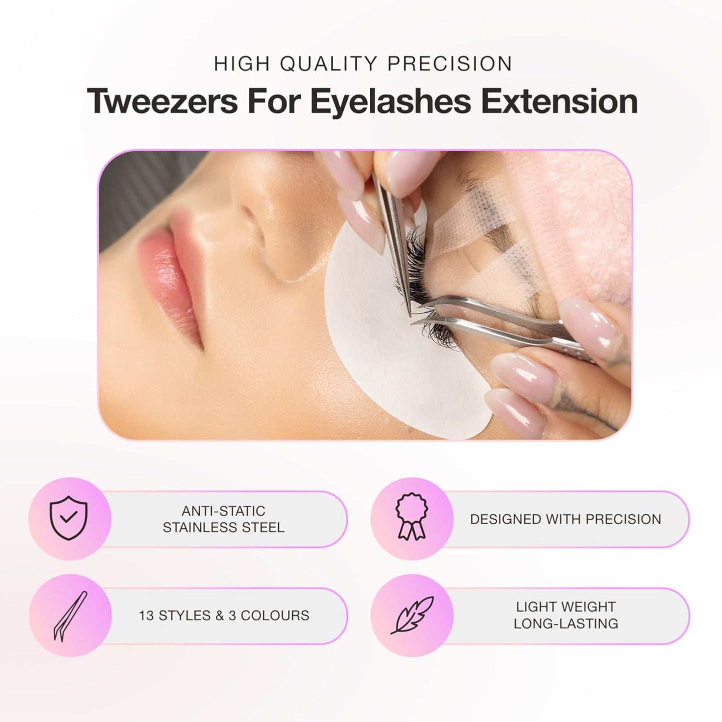 Curacoro Lash Tweezer - Professional & Precision Fiber Tip Grip Lash Tweezers for Eyelash Extensions, Multi Shapes & Purposes Tweezers for Volume, Isolation & Classic Lashes (Galaxy, Save Time)