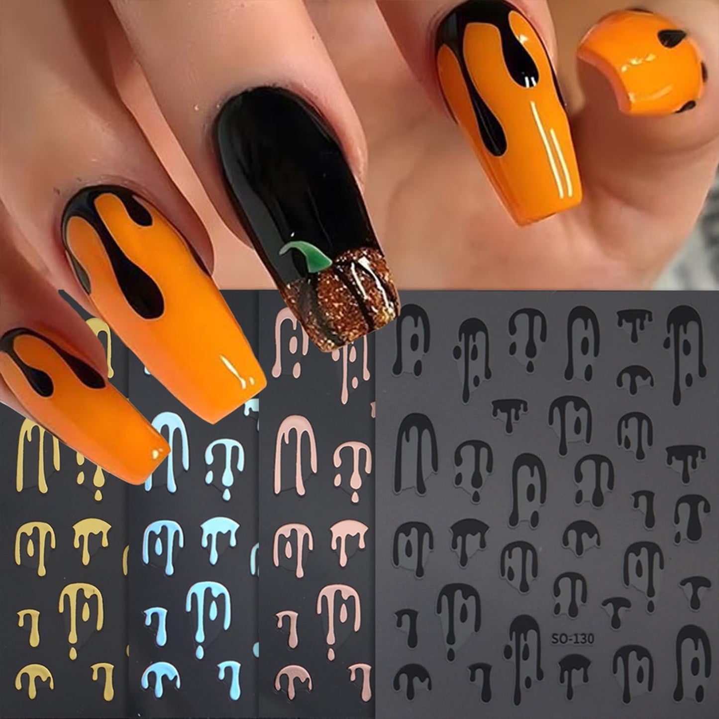 6 Sheets Halloween Blood Drop Nail Art Stickers Decals Gold Silver Butterfly Nails Stickers Self-Adhesive Blood Drop Nails Decals for Women Halloween Decor