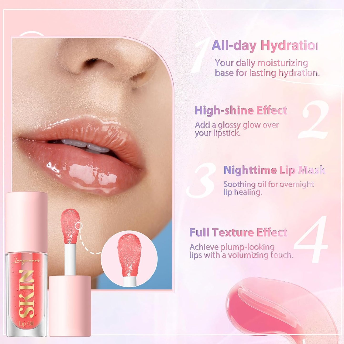 LANGMANNI Moisturizing Lip Oil,No-Sticky Lip Gloss Lip Balm Lip Care,Fruit Flavoured Lip Oil For Dry Lip's Moisturizing Hydrating And Nourishing ((Chocolate))
