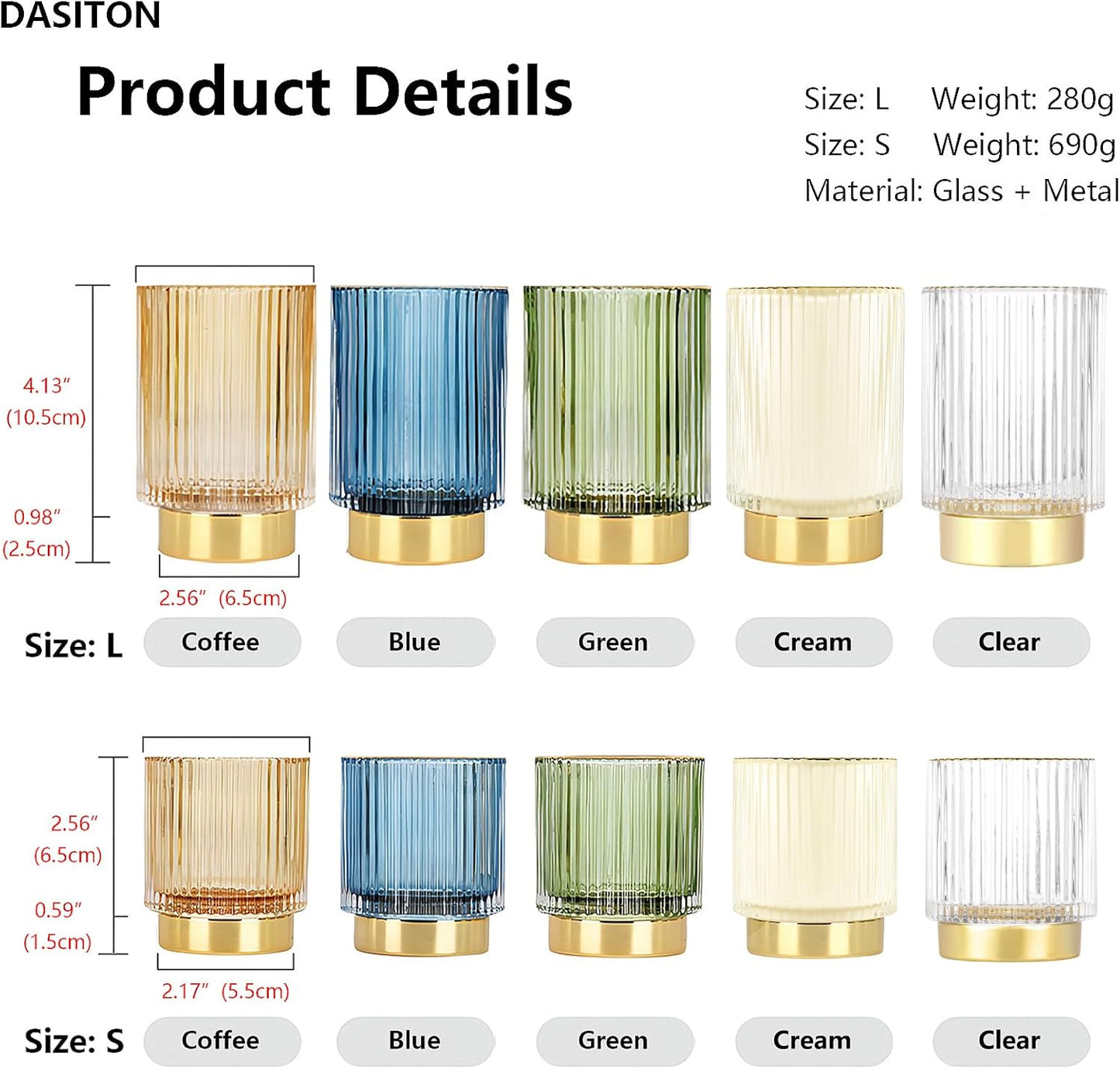 DASITON Makeup Brush holder Organizer,Crystal Cosmetic Makeup Brush Glass Brushes Storage Holder, Vintage Make Up Brush Cup Pen Pencil Holder striped vase(Clear L)