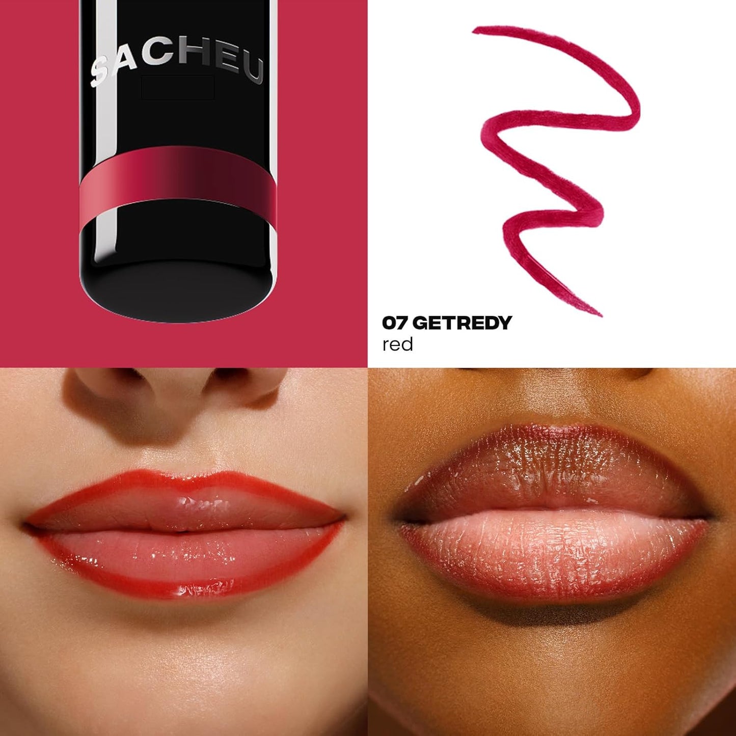 Sacheu Lip Liner STAY-N Peel Off Lip Stain — Long Lasting Matte Lip Tattoo Transfer Proof Lipstain Infused with Hyaluronic Acid & Vitamin E — Vegan & Cruelty-Free, getREDy (Red Rouge)