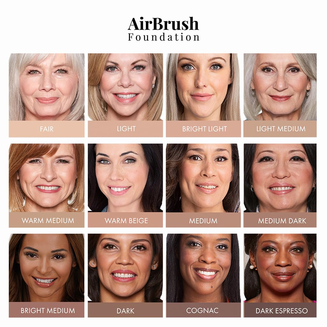 MagicMinerals AirBrush Foundation by Jerome Alexander – 2pc Set with Airbrush Foundation and Kabuki Brush - Spray Makeup with Anti-aging Ingredients for Smooth Radiant Skin - Cognac