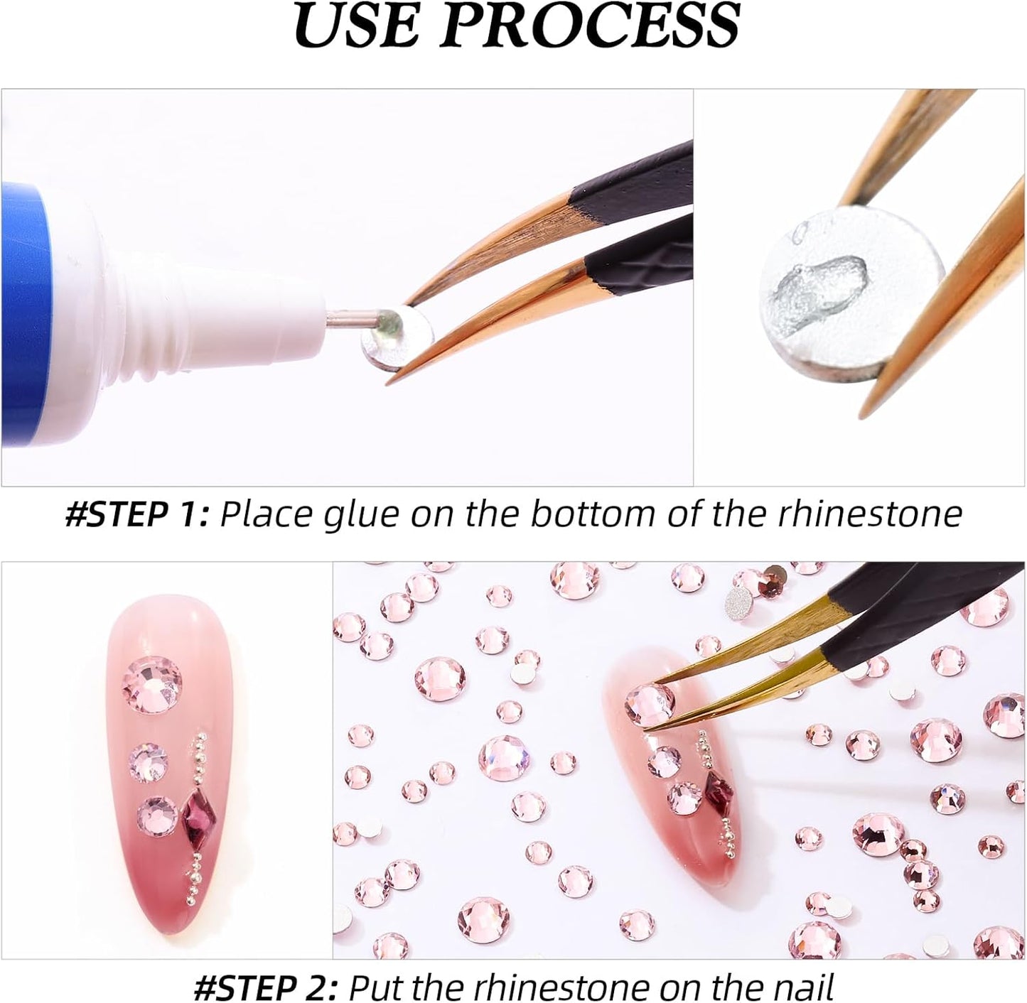 Pink Flatback Rhinestones, Glass Rhinestones for Nail Art and Craft, Glue Fix, Loose Crystal Gemstones(Pink, SS20, 1440pcs, 4.6-4.8mm)