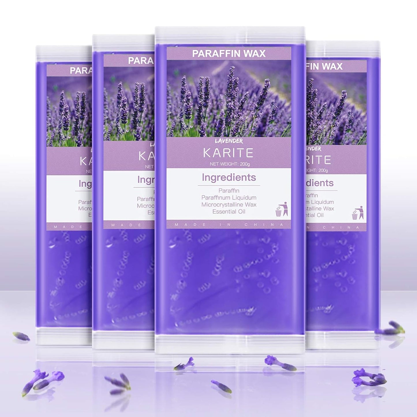 KARITE Lavender Scented Paraffin Wax Beads Blocks - 4 Pack for Bath, Hand, Feet Dry Skin Moisturizing, Hydration, and Nourishment