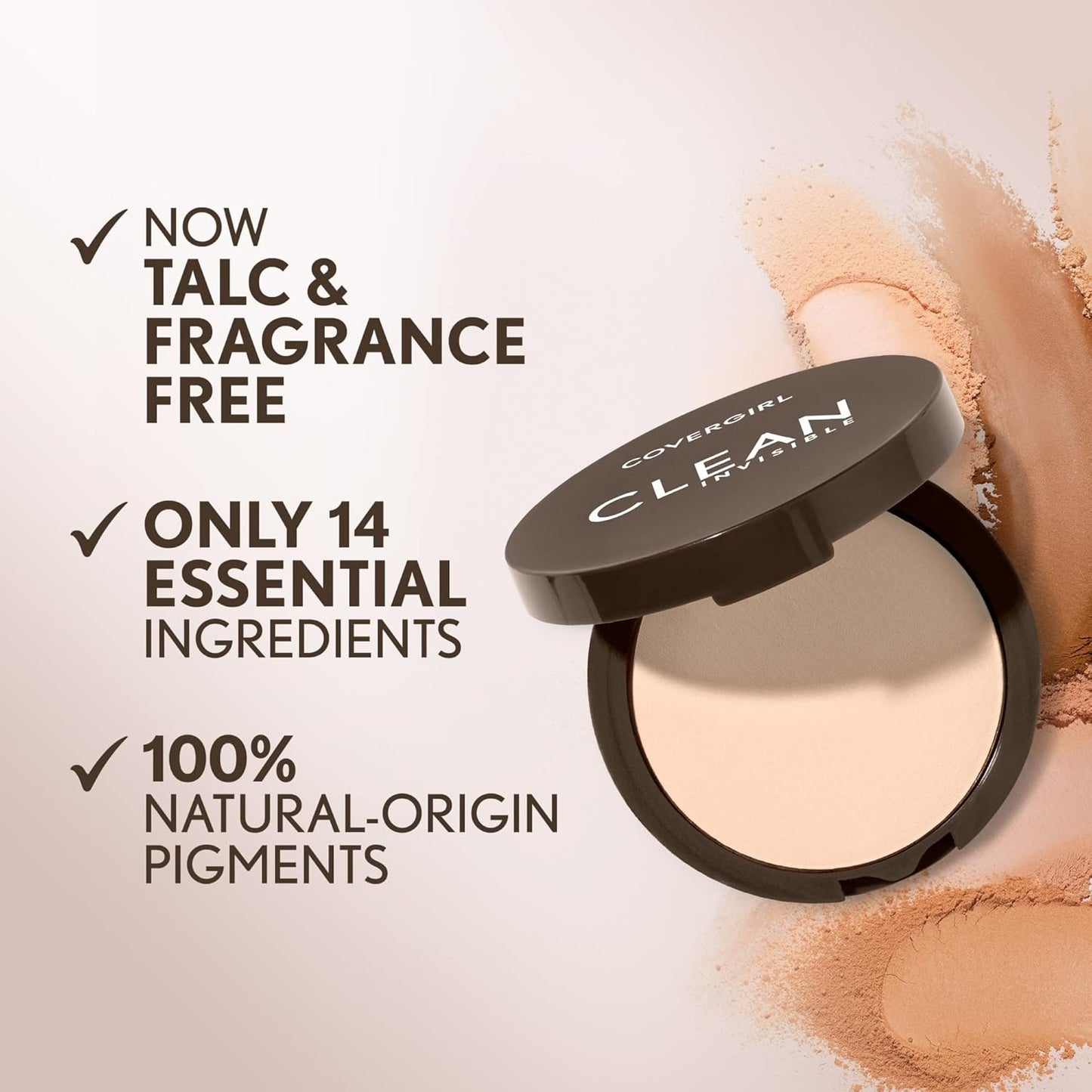 Covergirl Clean Invisible Pressed Powder, Lightweight, Breathable, Vegan Formula, Creamy Beige 150, 0.38oz