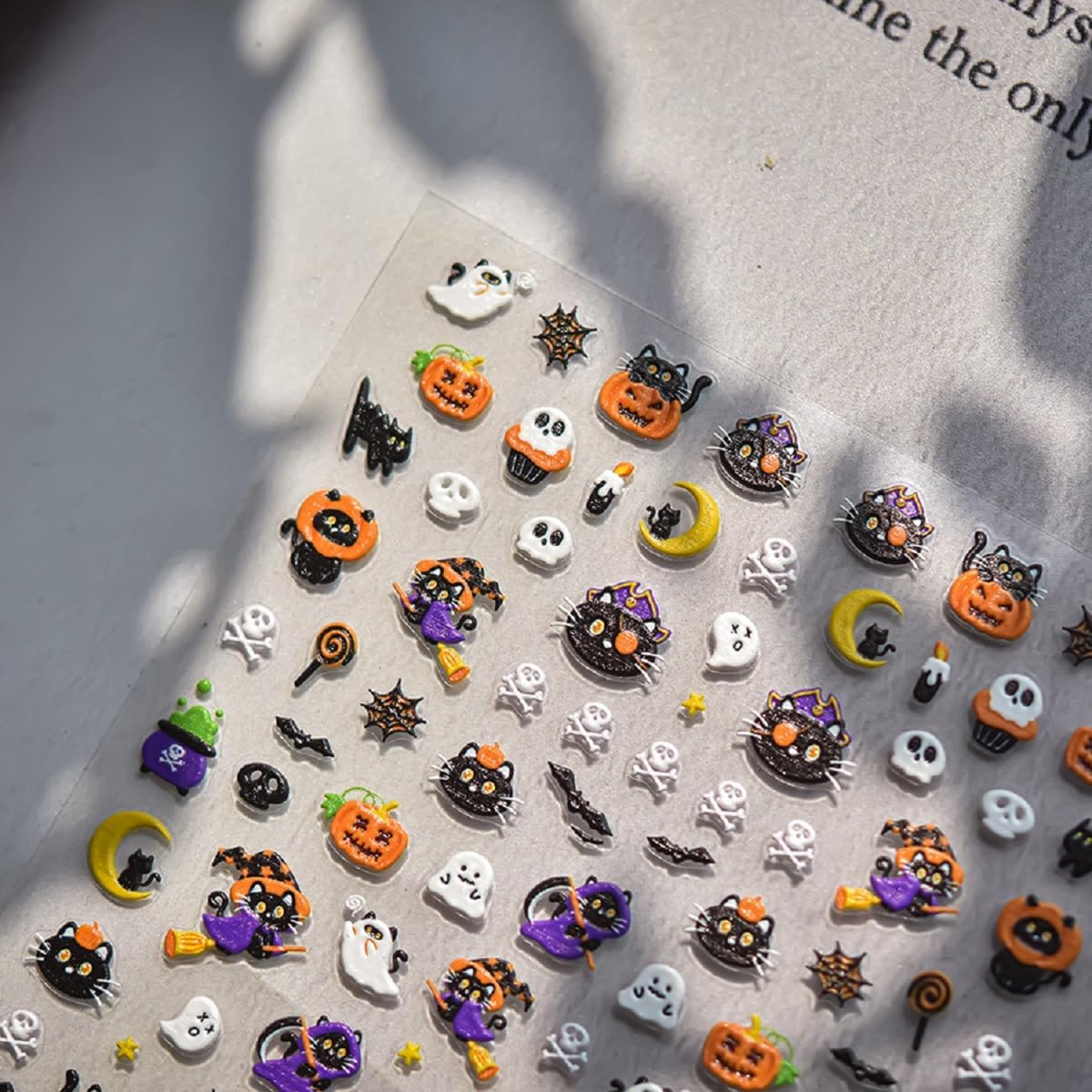 5D Embossed Halloween Nail Stickers Pumpkin Nail Art Decals Cat Skull Design Cute Nail Art Sticker Ghost Nail Art Supplies Decoration for Women Holiday DIY Manicure 1 Sheet