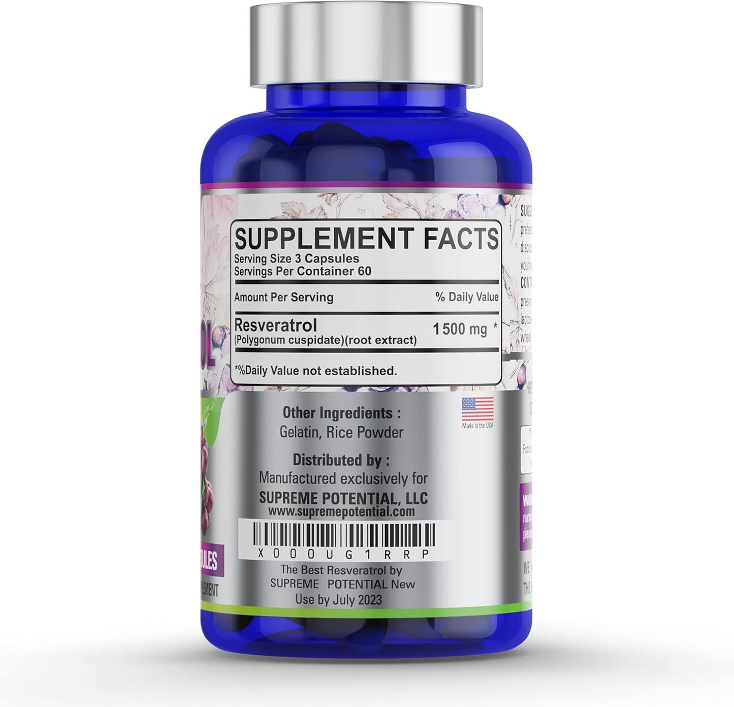 100% Pure Resveratrol Extract for Anti-Aging & Heart Health - 1500mg Maximum Strength (1)