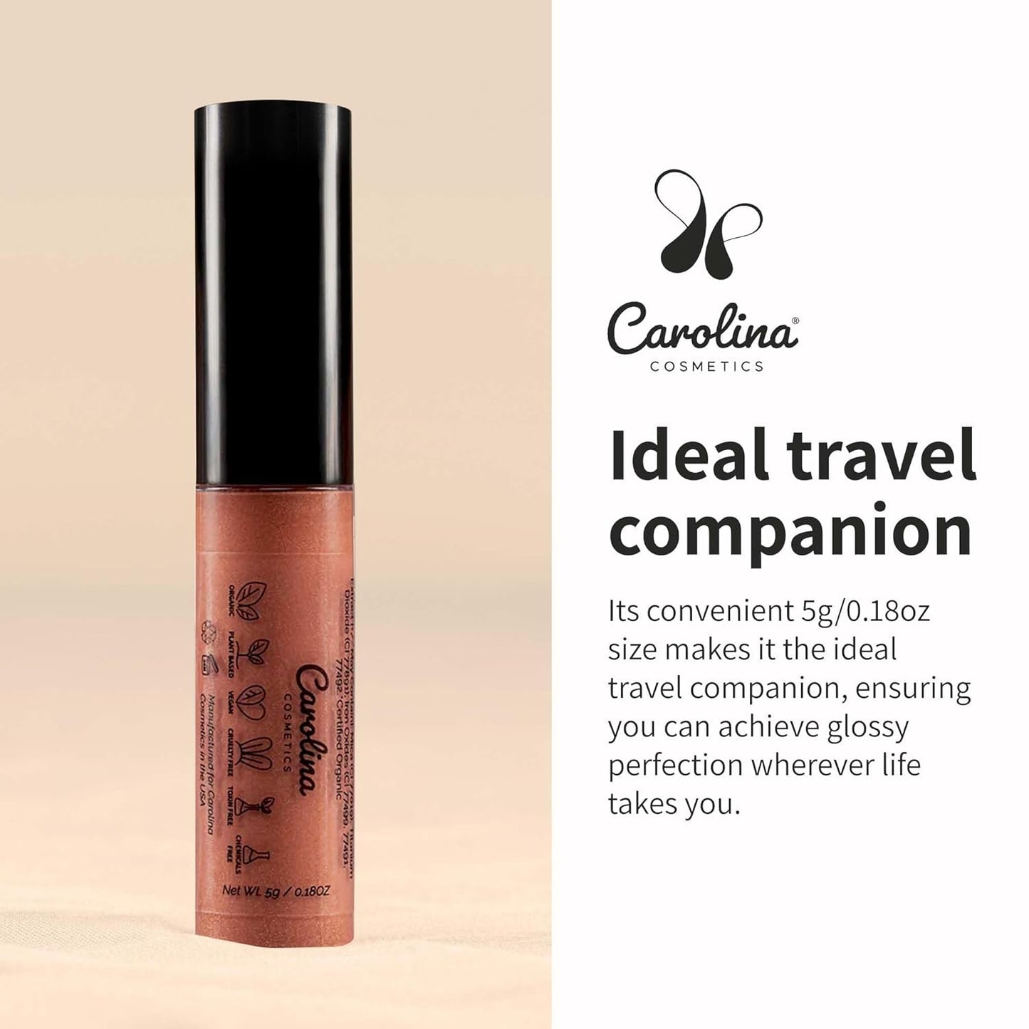 Plant-Based Non-Sticky Lip Gloss (Nude with Attitude) - Hydrating & Nourishing - Sunflower Seed Oil, Cacao & Grape Seed Oil - Gluten-Free, Vegan, Non-GMO, Paraben-Free - 5g/0.18oz