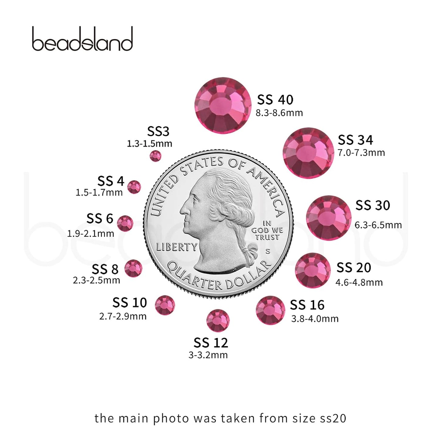 Beadsland 144pcs Flat Back Crystal Rhinestones Round Gems for Nail Art and Craft Glue Fix, Rose, SS40, 8.4-8.7mm