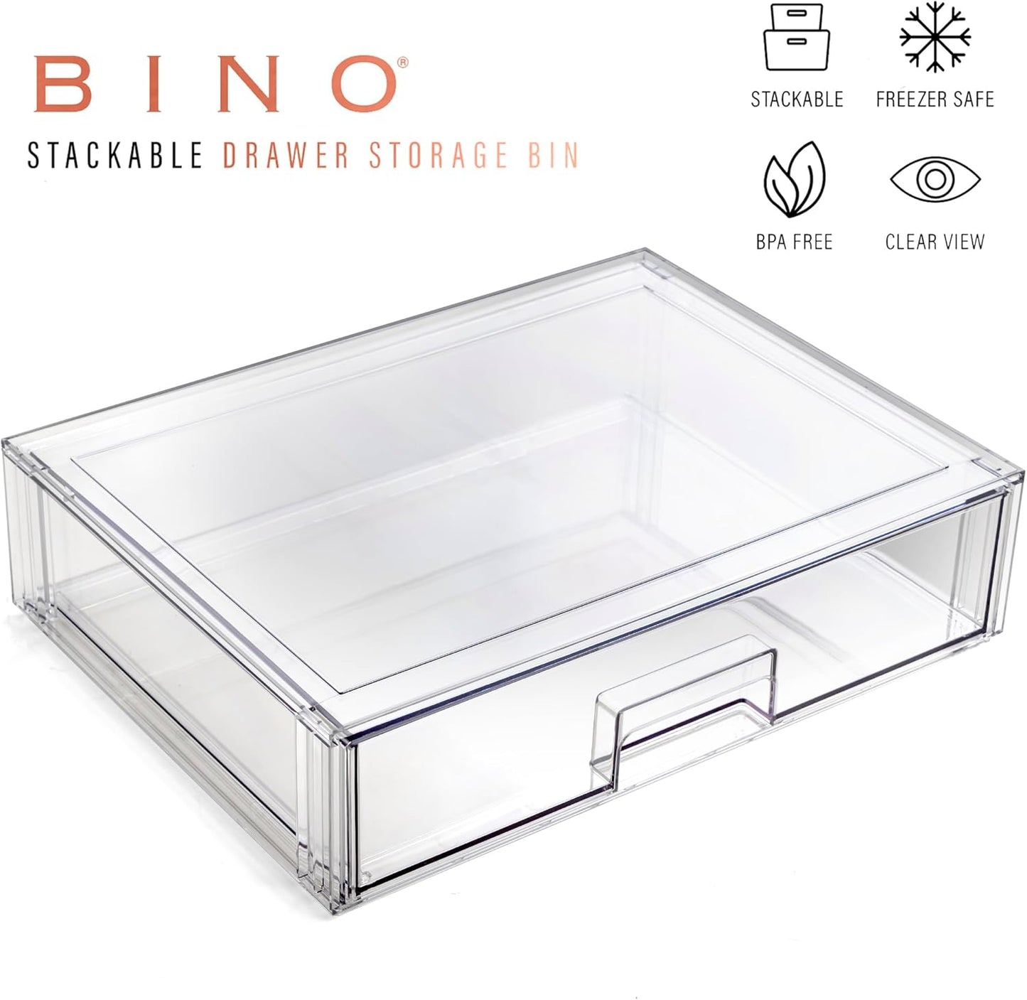 BINO | Stackable Storage Drawers, Shallow X-Large - Clear | THE CRATE COLLECTION | Storage Bins With Drawers Bathroom Organizers and Storage Organization and Storage Under Sink Organizer Vanity Home
