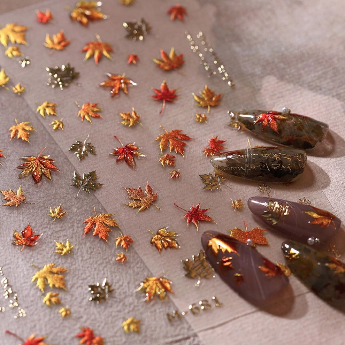 5D Embossed Autumn Maple Leaves Nail Stickers Maple Leaf Nail Stickers Fall Nail Art Decals Design Sticker Thanksgiving Nails Decals Autumn Gold Nails Supplies for Women Girls Manicure Decoration