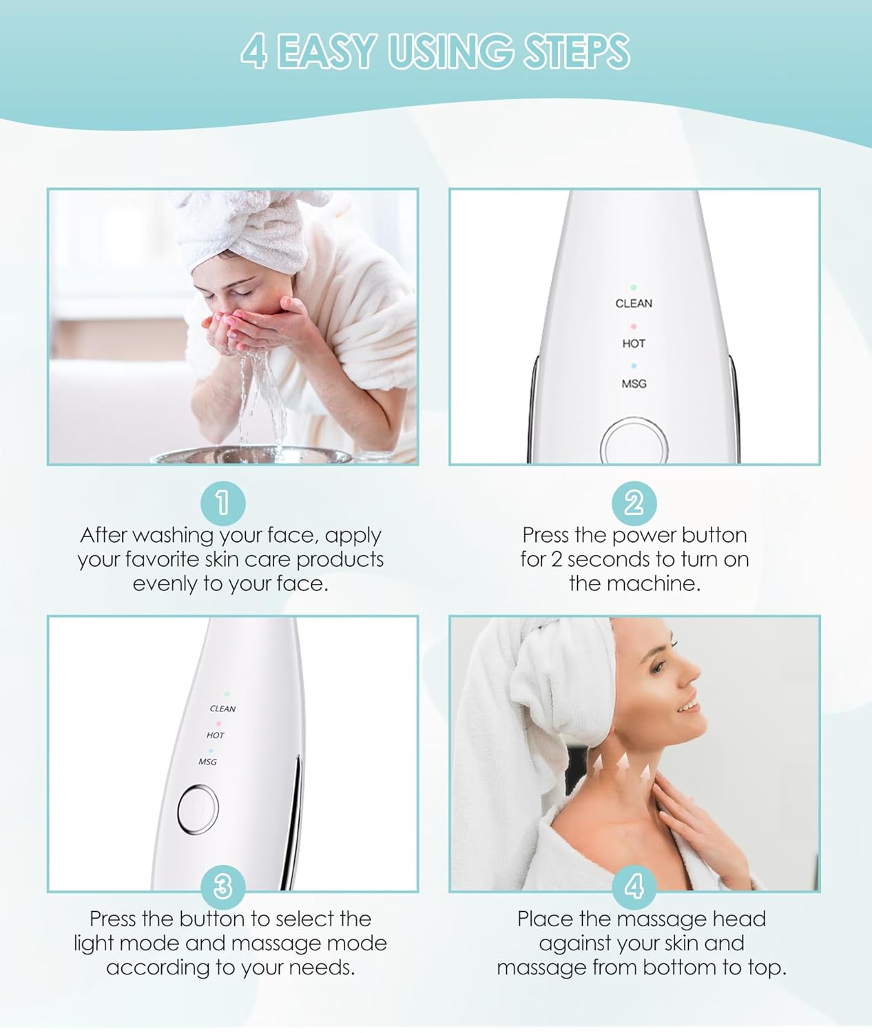 7 Color Neck Face Massager - Facial Massager Tool for Skin Care at Home, Vibrating Face Massager with Thermals, Galvanic Machines White