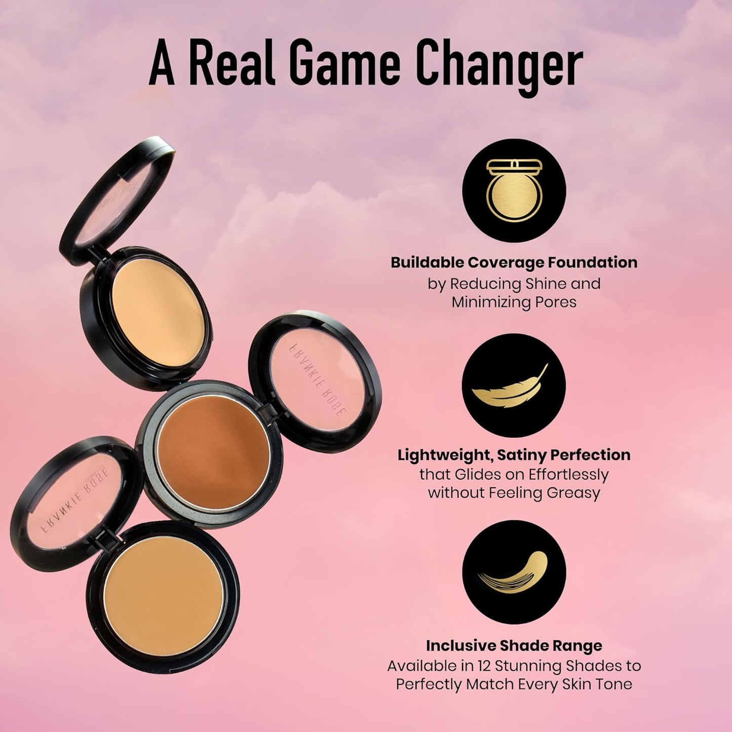 Frankie Rose Cosmetics Powder Foundation – Full Coverage Face Powder For Pores & Imperfections, Evens Out Skin Tone & Shine-Control | 58 Grams (Vintage)