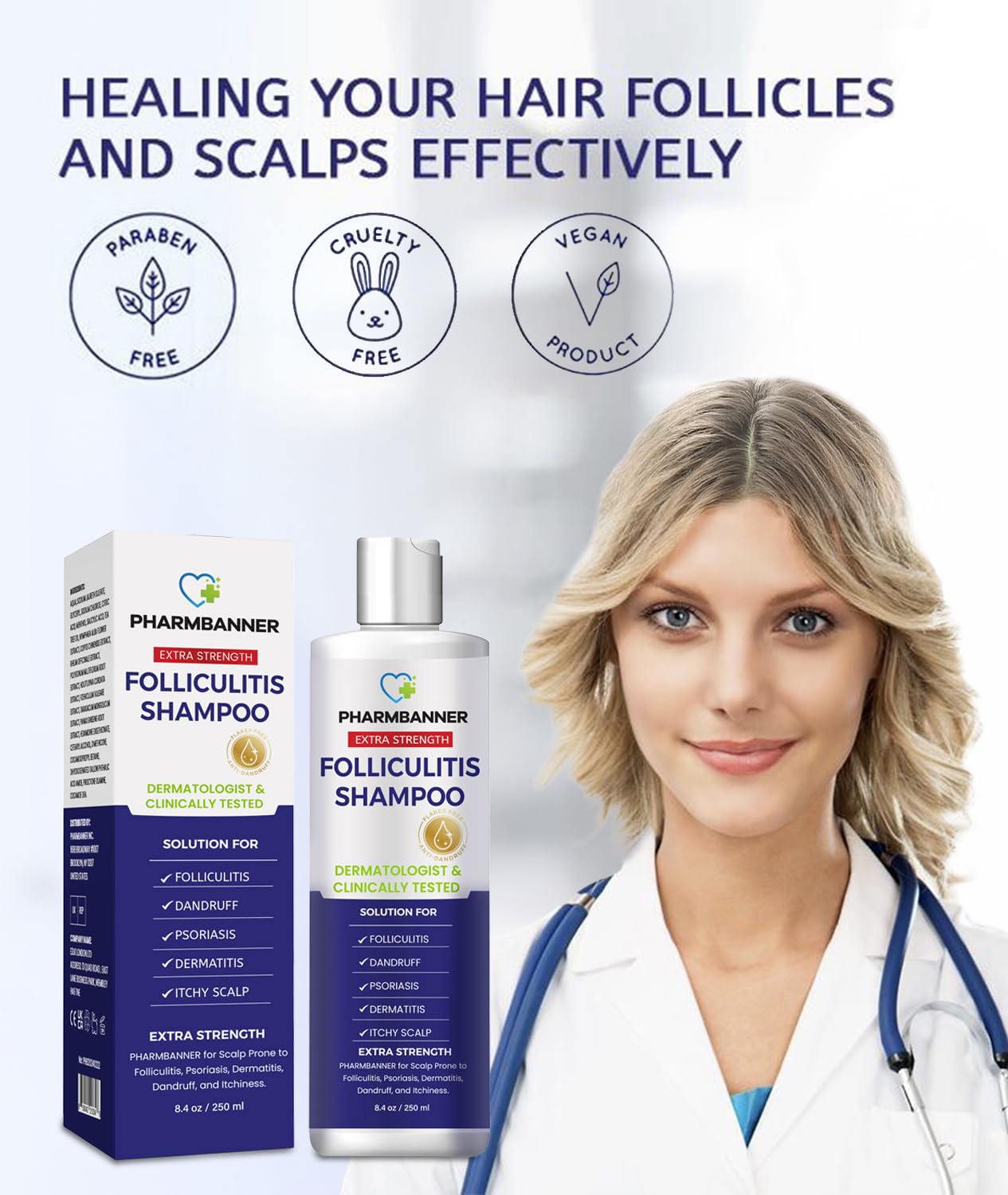 Anti-Fungal Shampoo for Folliculitis, Seborrheic Dermatitis, Scalp Psoriasis - Relieves Itchy & Dry Scalp